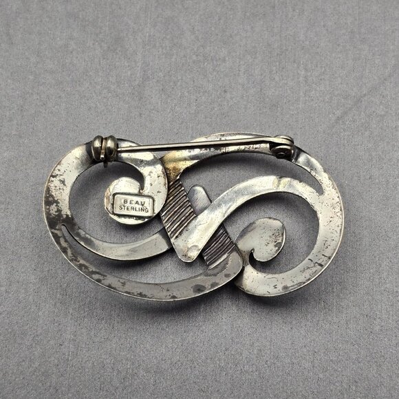 VTG Beau Sterling Silver Swirl Brooch 1 5/8" Signed Cutout Domed 3.53g USA Made - Picture 6 of 8